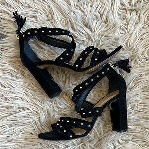 Vince Camuto Black and Gold Heels with Block Heel